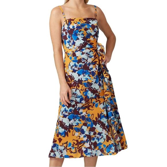 Parabal Gurung Dress Mustard Blue Floral Midi Size 8 - Picture 1 of 6
